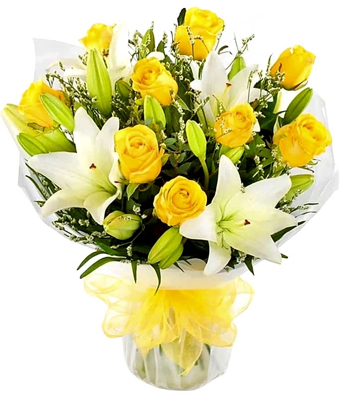 Yellow roses & lily - Lilies